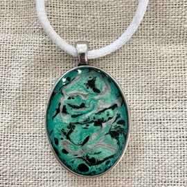 Abstract Resin Pendant on White Cord