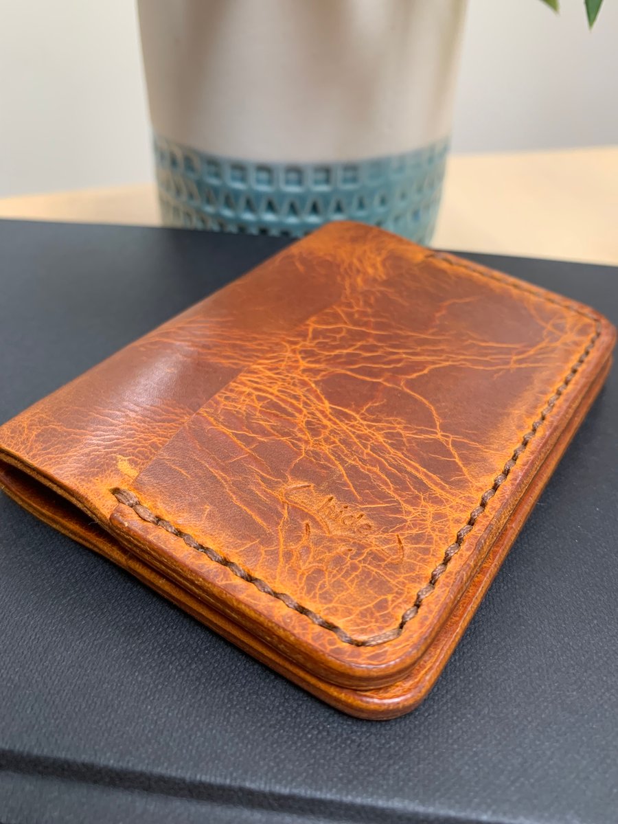 Leather wallet tan leather bifold for cash & cards 