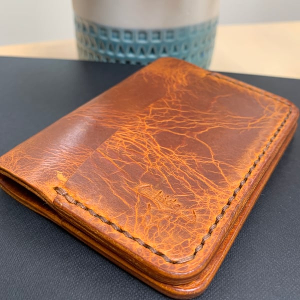Leather wallet tan leather bifold for cash & cards - Father’s Day gift 
