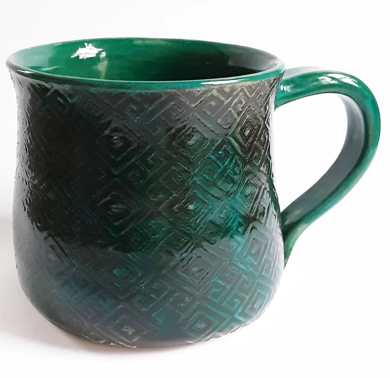 Dark Turquoise Patterned Mug - Hand Thrown Stoneware Ceramic Mug