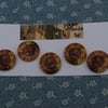 Buttons Wooden Set of Five Flower Patterned