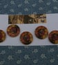 Buttons Wooden Set of Five Flower Patterned