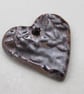 Medium Bronze Leaf Texture Heart Shaped Ceramic Pendant - Image 6