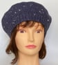 Women's Classic Hand Knit Wool Beret, Airforce Blue Hat, Knitted French Beret - Image 1