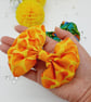 Clip on hair bow set, peacock and yellow giraffe cotton fabric.   - Image 3