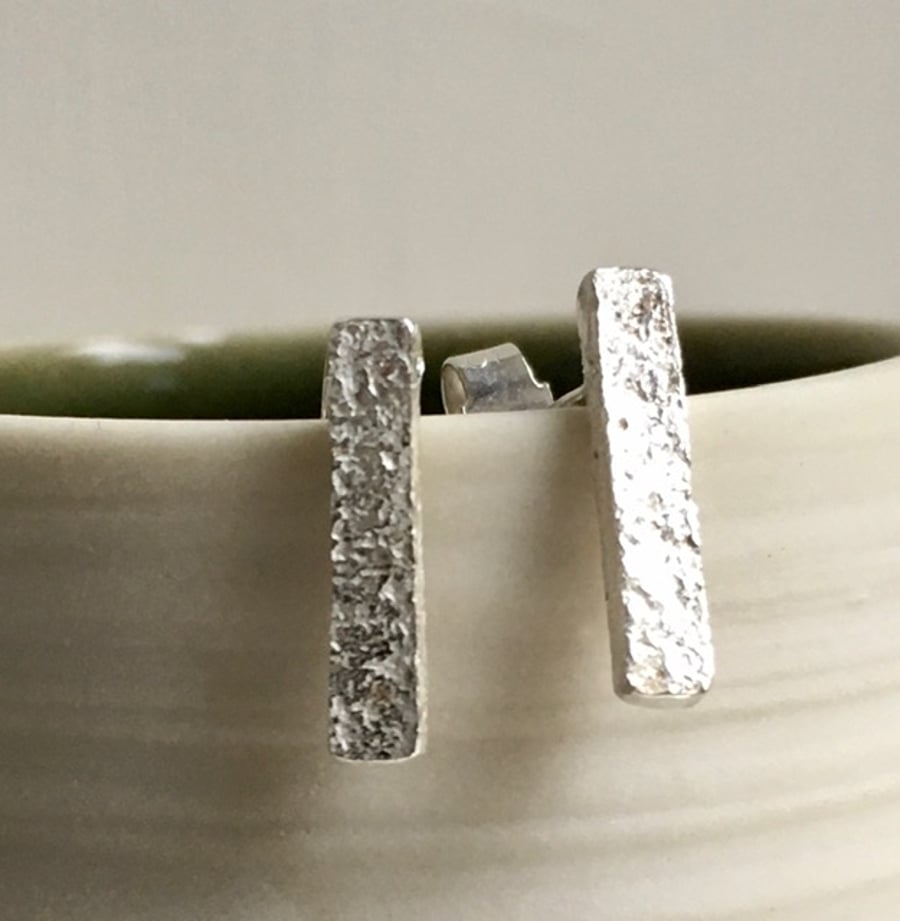 Eco silver handmade stud bar earrings