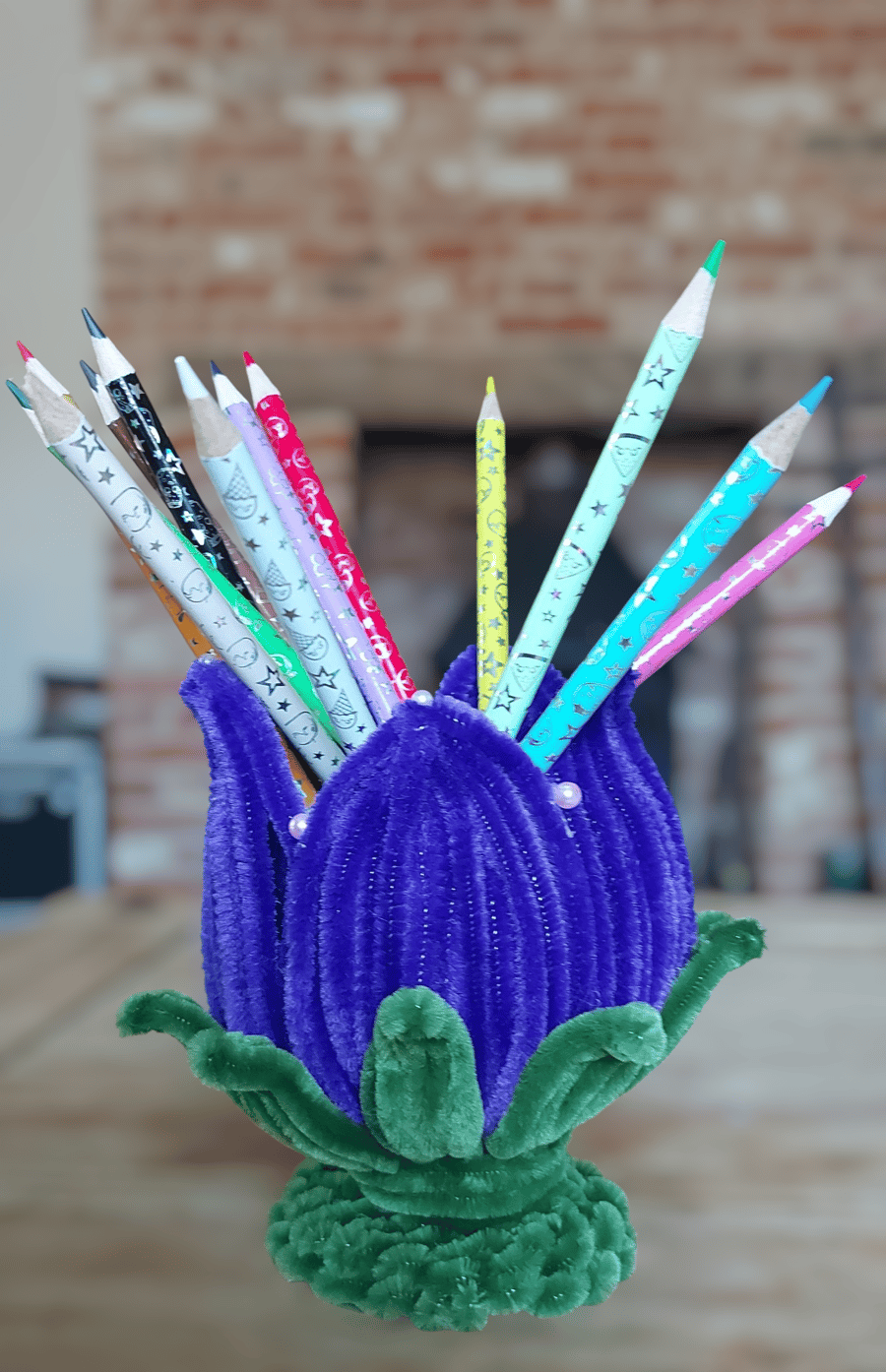 Pen Holder – Purple and Green Desk Organizer, Brush Holder, Desk Decoration