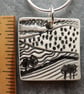 Handmade Ceramic Landscape pendant in black, white and grey - Image 3