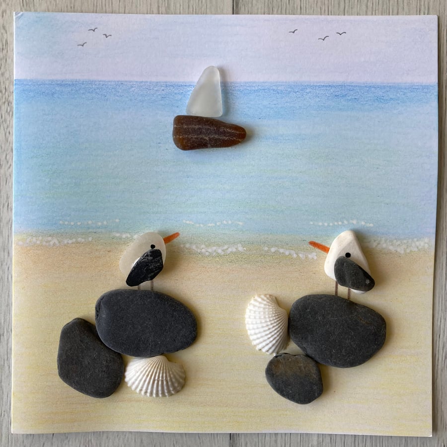 Cornwall sea glass, sea pottery and pebble seaside greetings card