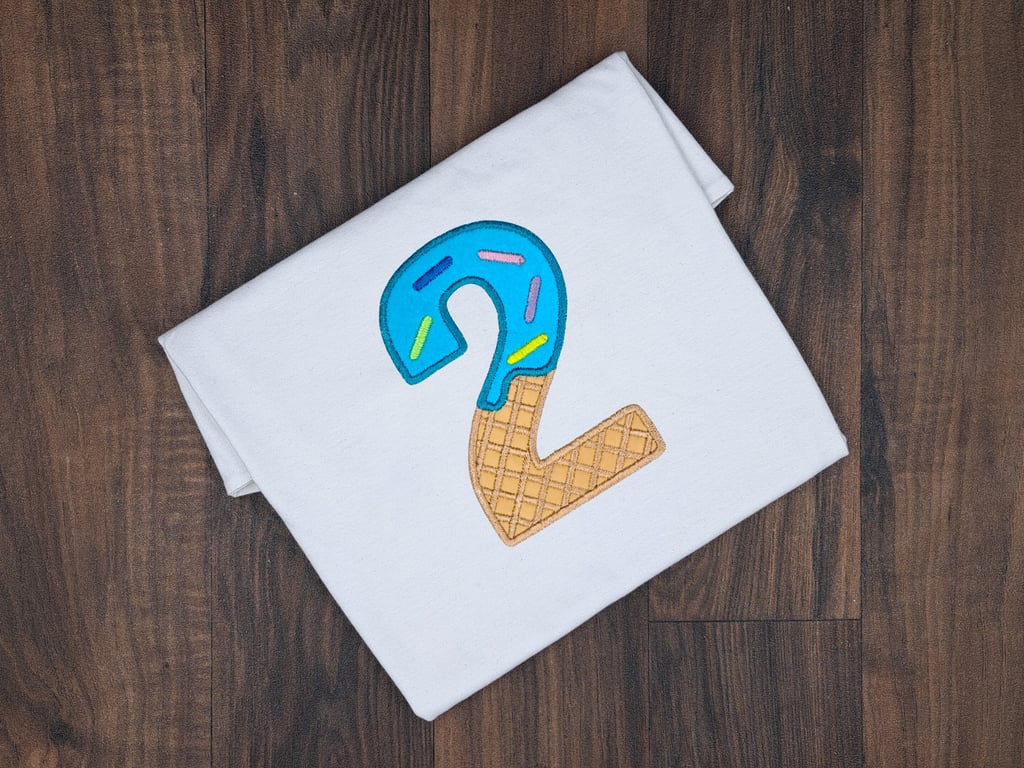 Personalised 2nd Birthday Boy T-shirt, Embroidered Blue Ice Cream Shirt