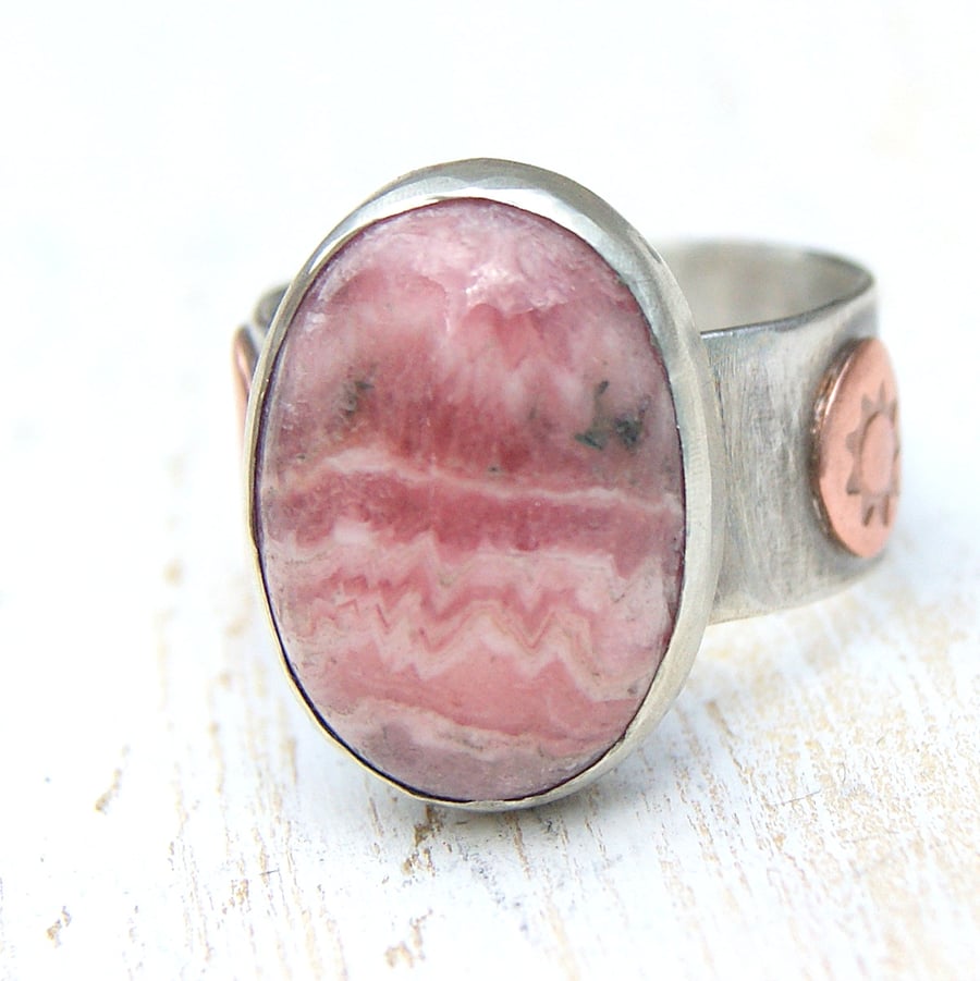 Pink Rhodochrosite Ring Size US 8 UK P