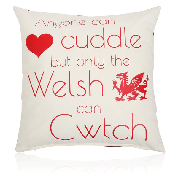 Only the Welsh Can Cwtch 40cm Cushion hollowfibre filled Cream and Red