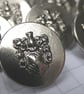 10 Small Silver Metal Coat of Arms Shank Buttons - Image 2