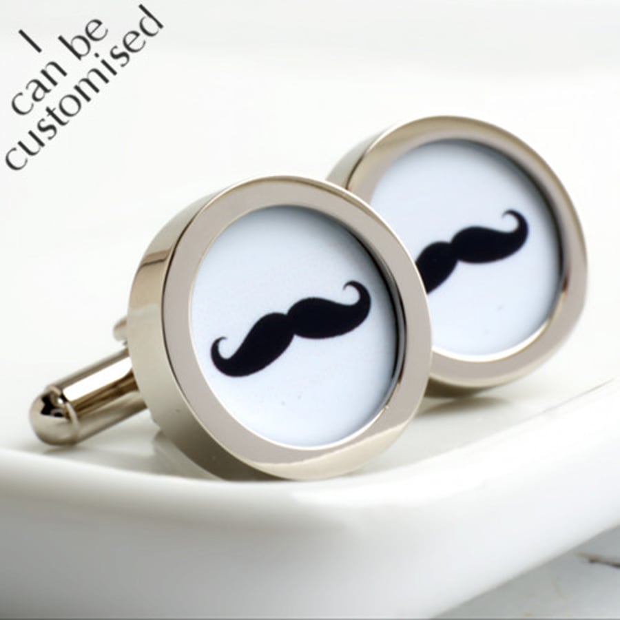 Moustache Cufflinks in Black and White - Keepsake Gift for Groom & Wedding Party