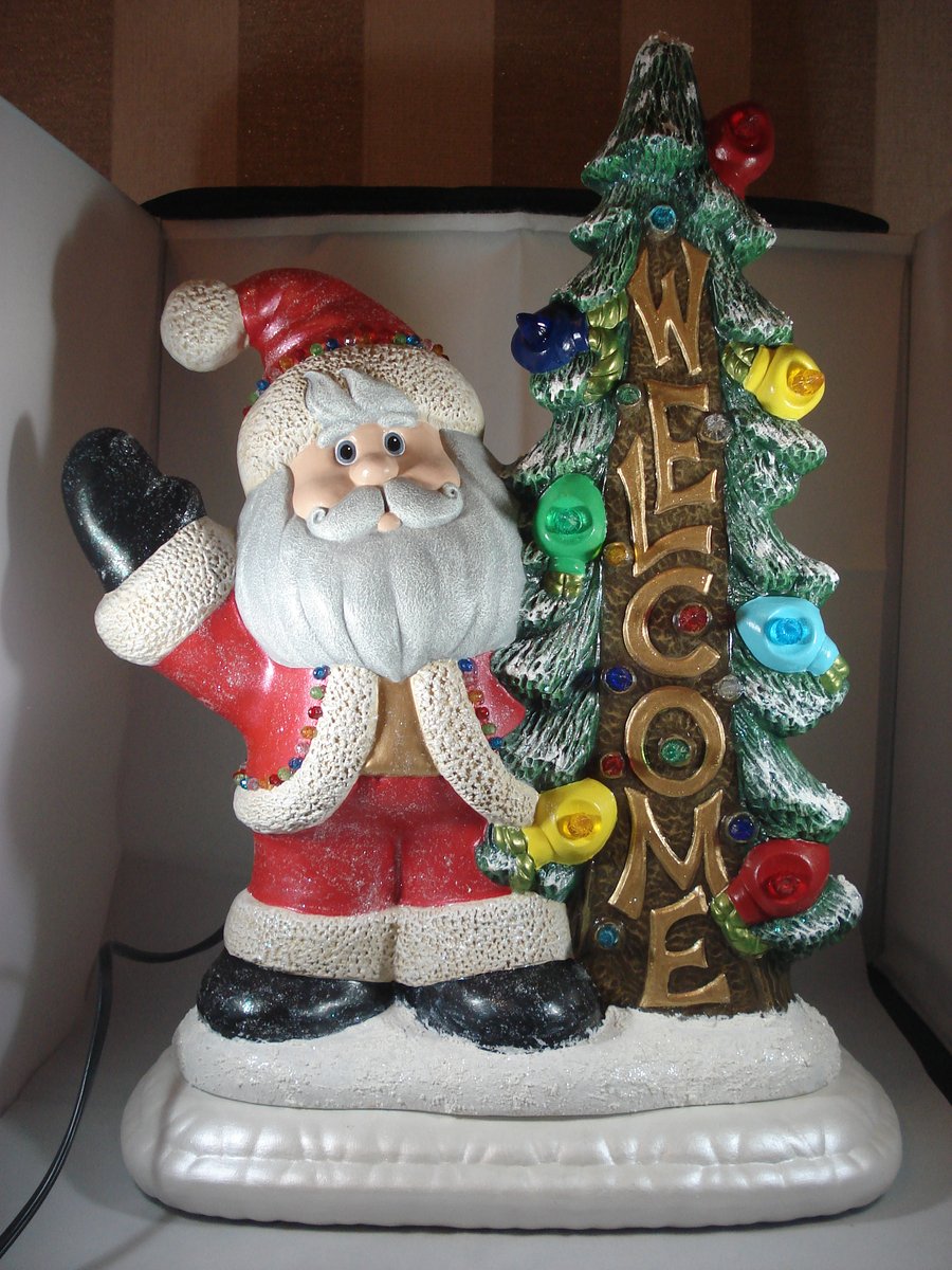 Large Ceramic Xmas Christmas Tree Santa Claus Table Lamp Ornament Decoration.
