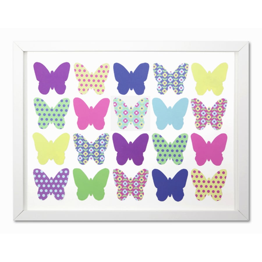 Girls Butterfly Picture - Framed