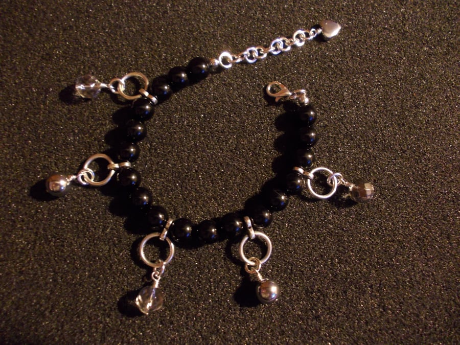 Agate bracelet with silver coated quartz and haematite charms