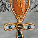 Copper Wired Red Jasper Crystal Beaded Ankh Pendant
