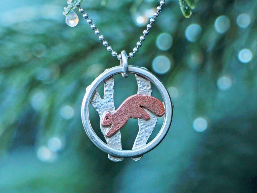 Handcrafted Copper Red Squirrel Silver Pendant Necklace