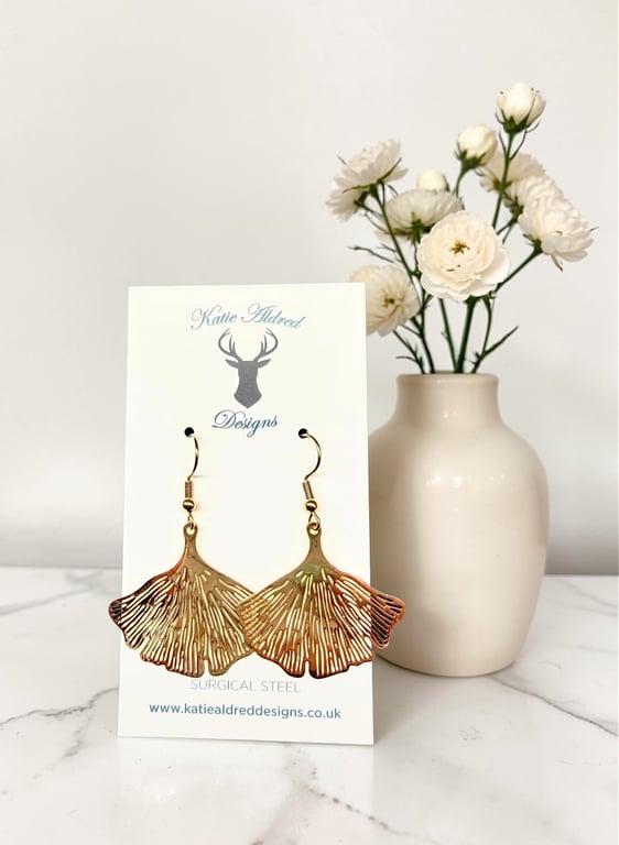Charm Earrings - Large Gold Ginko Leaf