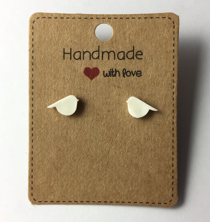 Earrings Bird CHOOSE Colour Ceramic Stud, Sterling Silver Backs, 3 Uk Postage