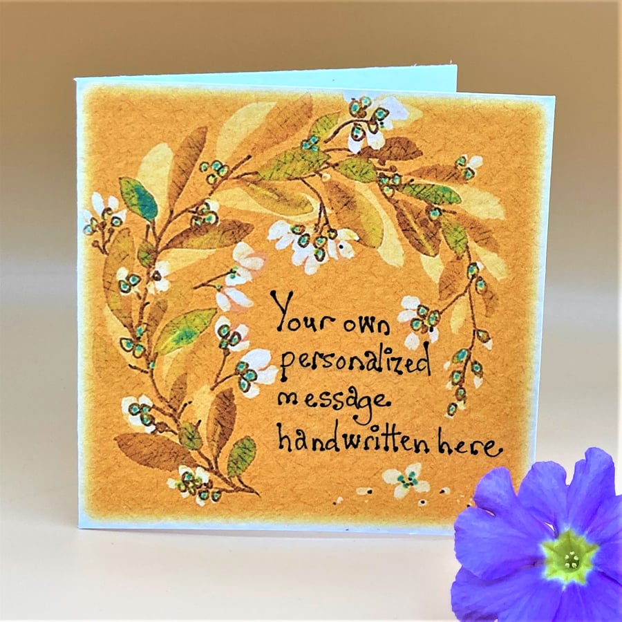  Personalised floral Greetings Card with handwritten message, sgraffito finish.