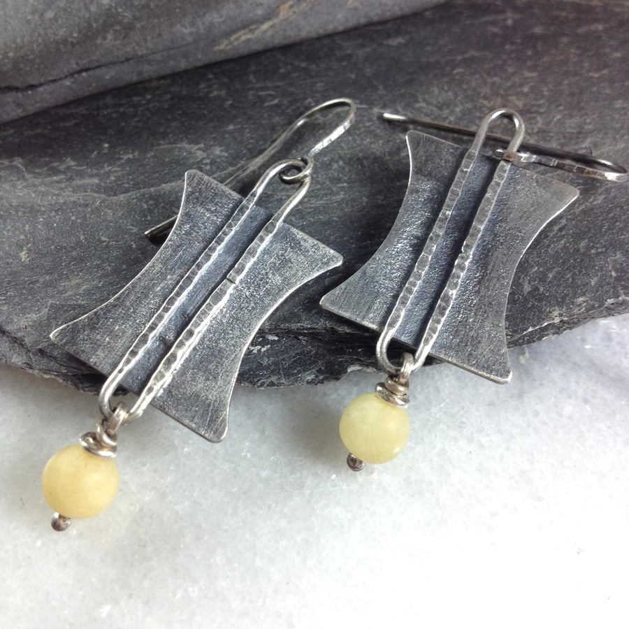 Silver Tribal earrings with cream stones