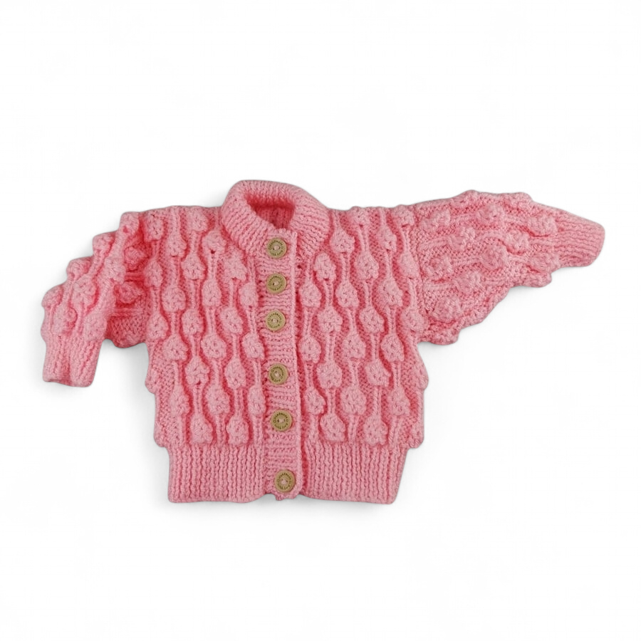 Knitted Baby Cardigan in Pink, Bobble Pattern, Baby Girl Gift, Size 0-6 months 
