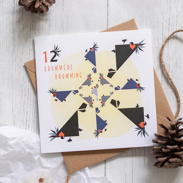 Twelve Drummers Drumming Christmas Card