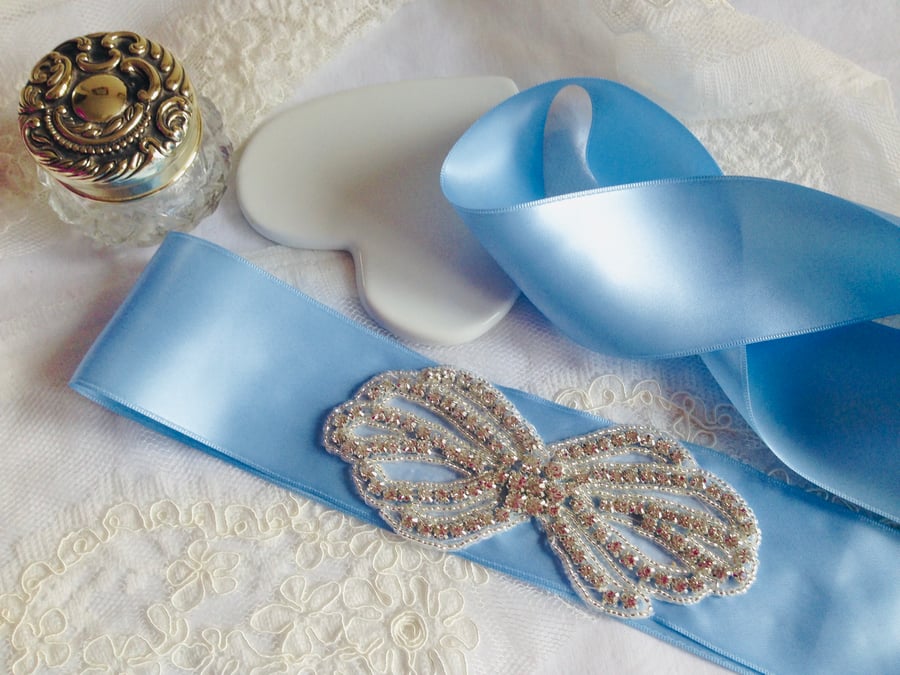 !SALE! Pale Blue Satin Wedding Sash Belt  !SALE!