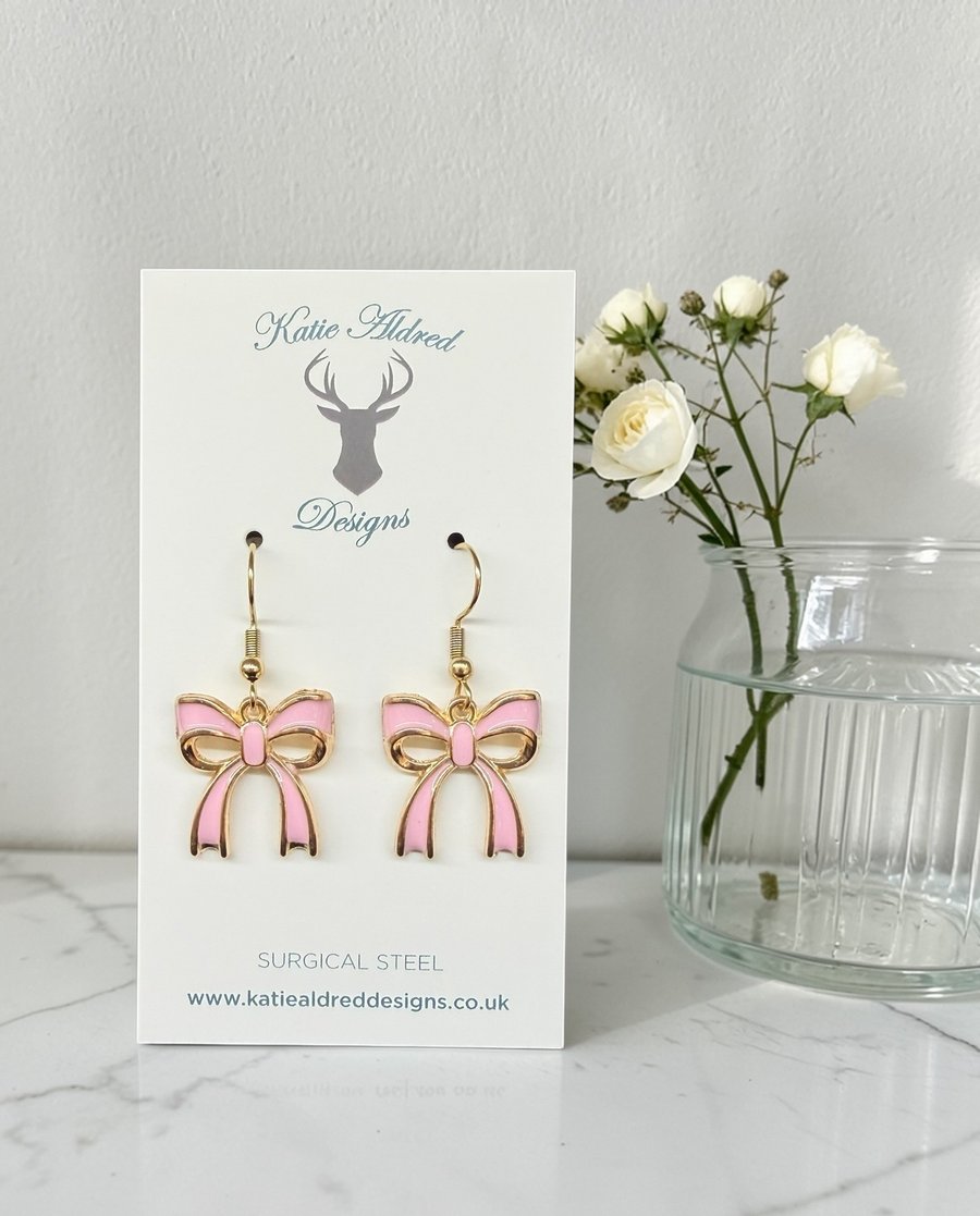 Charm Earrings - Baby Pink Bow