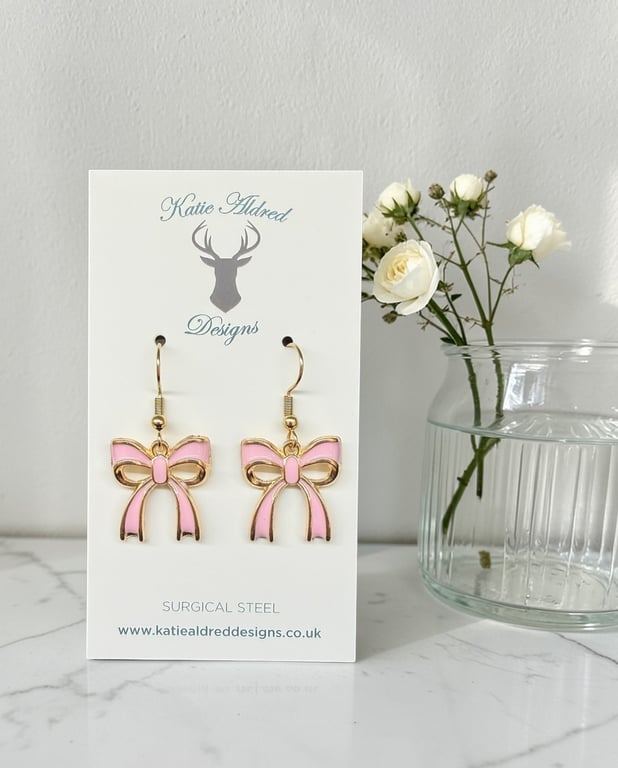 Charm Earrings - Baby Pink Bow