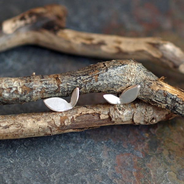 Silver Leaf Stud Earrings, Nature Inspired Jewellery