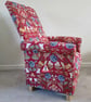 Adult Armchair Clarke Forester Rouge Red Fabric Chair Accent Rabbits Floral Blue - Image 4