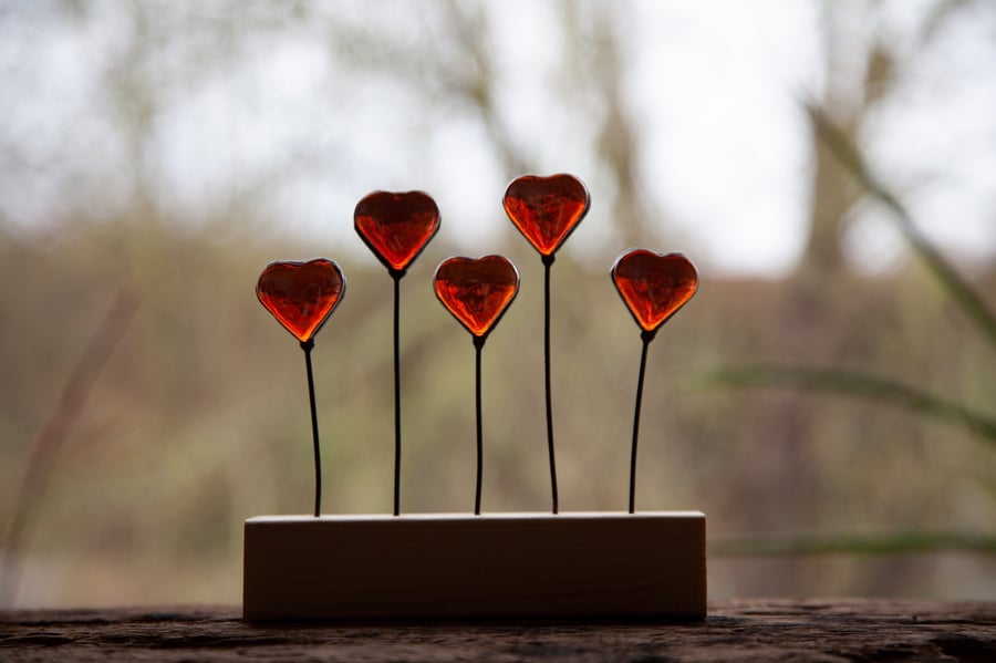 5 hearts stained glass suncatcher ornament