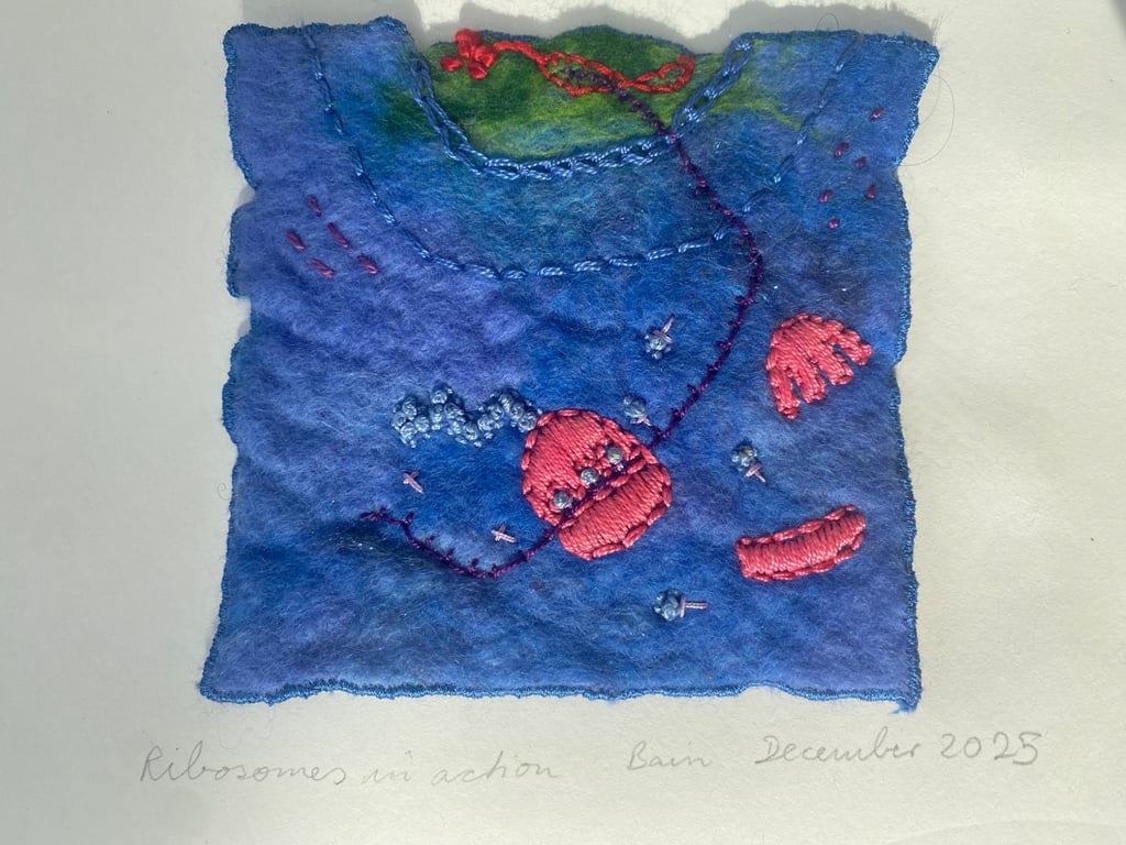 Hand-Felted Ribosomes in Action Fiber Art - Subatomic Stitch