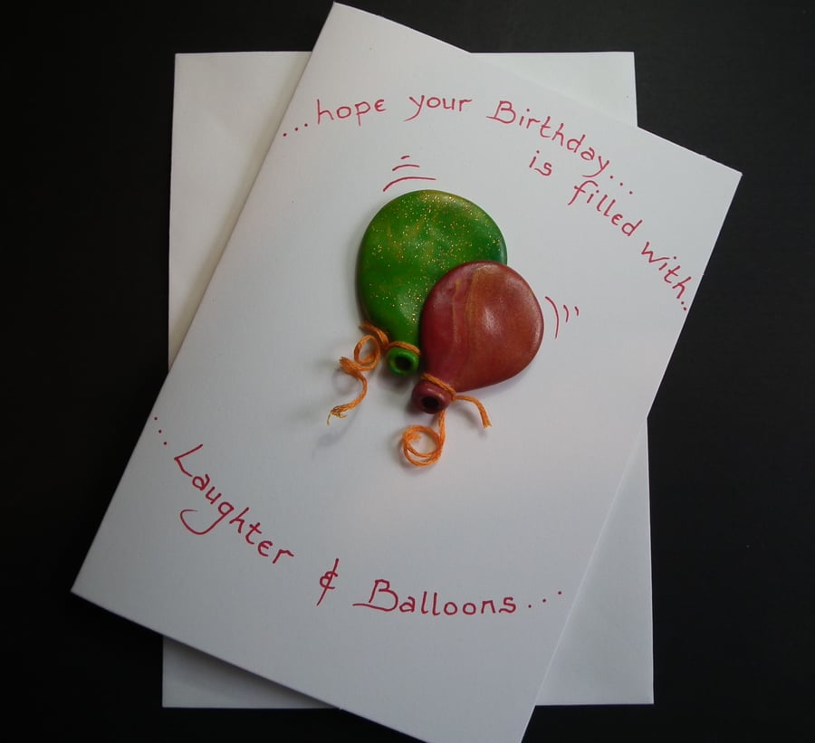 Handcrafted 'laughter and balloons' card by Ann Galvin A5 5"x7"