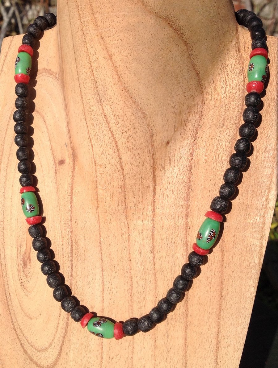 Necklace with antique Venetian trade and new African glass beads 