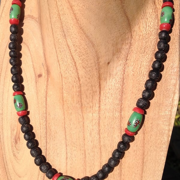 Necklace with antique Venetian trade and new African glass beads 
