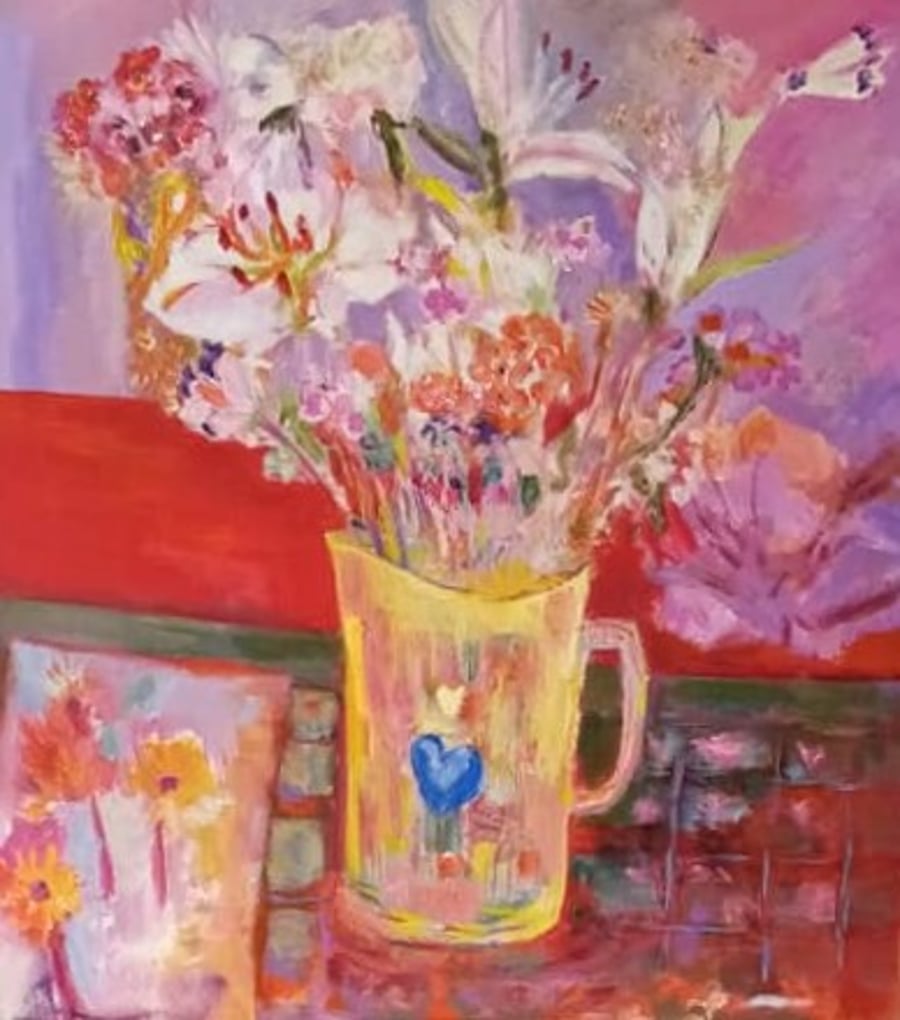 Red Velvet and Lilies painting