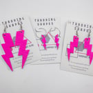 Neon pink and gold Bowie lightening bolt earrings, handmade leather earrings.