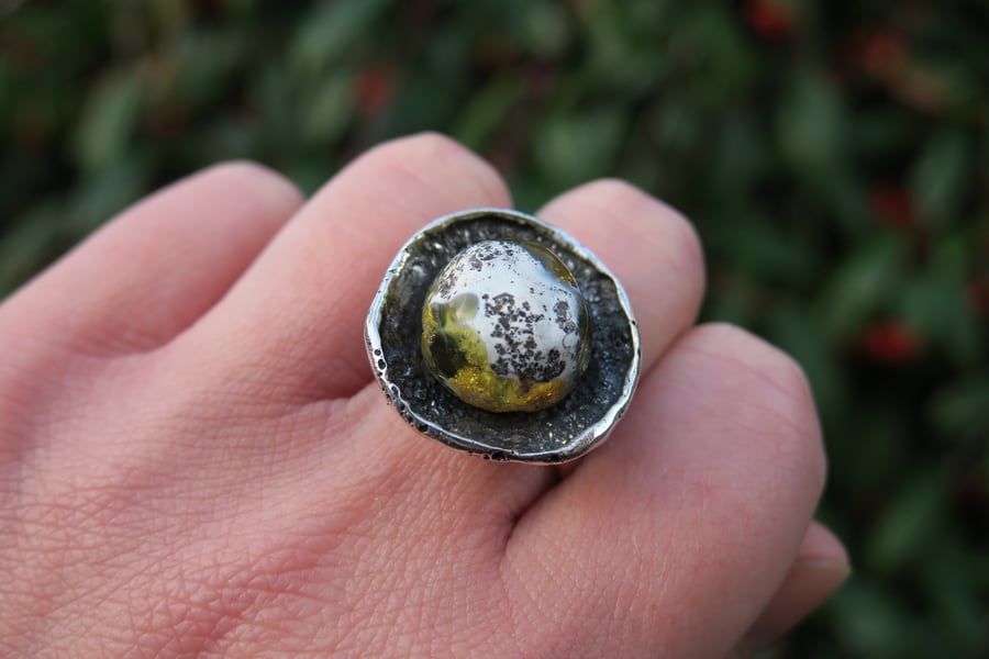 Unique Amber Ring, Raw Silver and Amber Jewellery, Adjustable Silver Ring