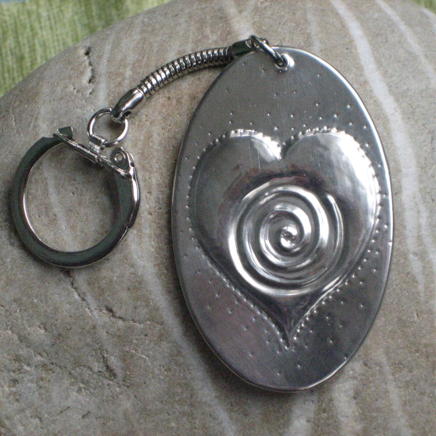 Handmade Heart Keyring in Pewter
