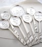 Set of 7 handstamped vintage spoons for Xmas, Partridge in a Pear Tree