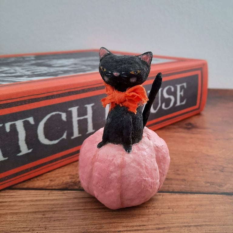 Vintage Style Spun Cotton Black Cat Decoration