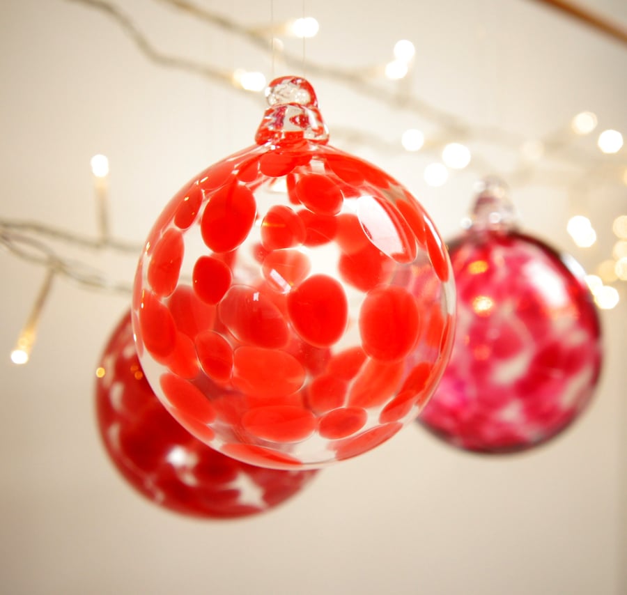 Vemillion Red Handmade Blown Glass Bauble