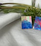 Hot Pink & Blue, Stainless Steel Post Earrings. - Image 4