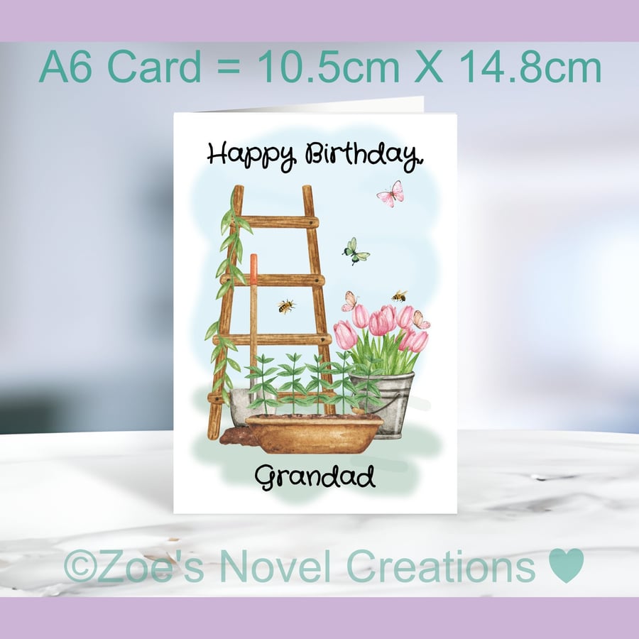 Happy Birthday Grandad Greetings Card, gardening A6 10.5cm x 14.8cm