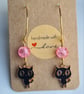 Black Cat Charm Earrings - Gold Tones - Image 6