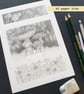 Pencil drawings 1 - fly agaric mushrooms, poppy seed heads and camomile flowers - Image 9